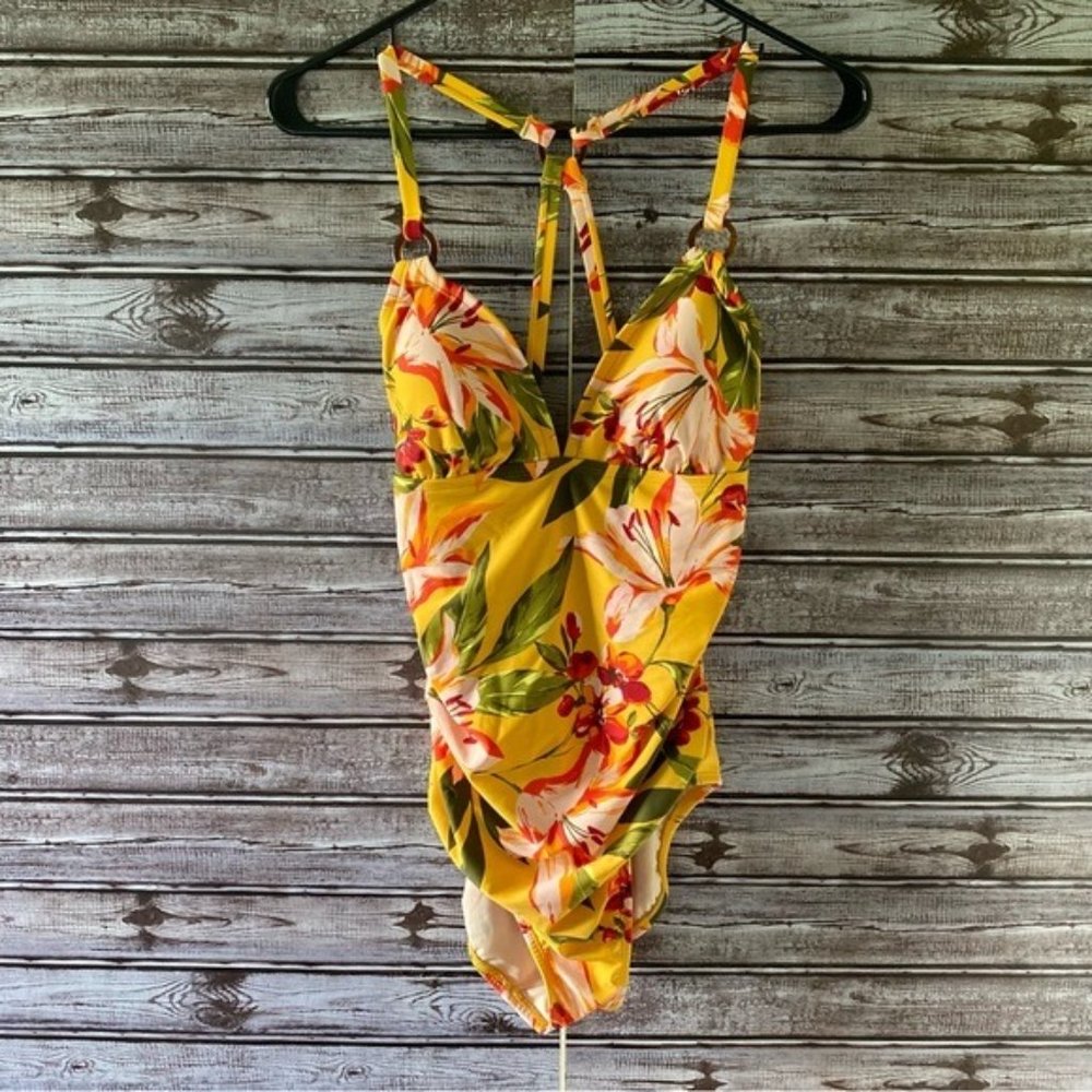 Kona Sol Floral Print One-Piece Swimsuit Size M